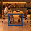 Ver imagem 3 de Mesa de Jantar Reforçada Industrial 170x80cm Tampo Bege Pés Azul