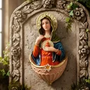 Ver imagem 4 de Pia de Água Benta Sagrado Coração de Maria de Resina para Parede Clara - 15 cm