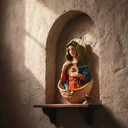 Ver imagem 2 de Pia de Água Benta Sagrado Coração de Maria de Resina para Parede Clara - 15 cm