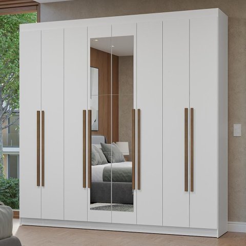 Guarda-roupa Casal 8 Portas Batentes com Espelho Netuno Madesa Branco/rustic