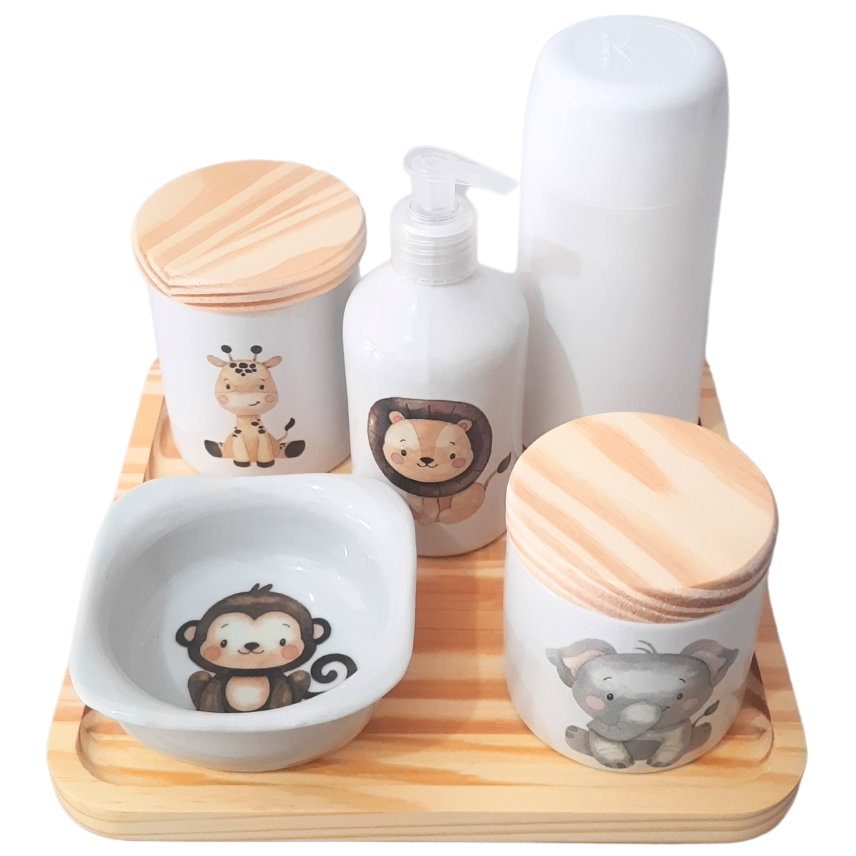 Kit Higiene Bebê Safari 6 Pçs - Bdj Quad. Porcelana e Pinus