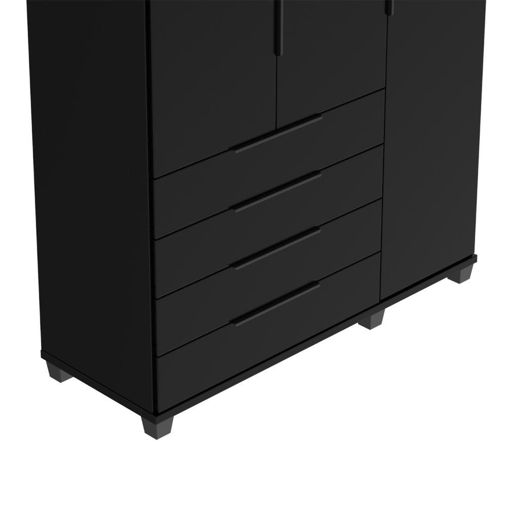 Guarda-roupa Solteiro 3 Portas 4 Gavetas 100% Mdf Allen 136 Cm - Preto Fosco - 8