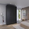 Guarda-roupa Solteiro 3 Portas 4 Gavetas 100% Mdf Allen 136 Cm - Preto Fosco - 1