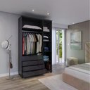 Ver imagem 2 de Guarda-roupa Solteiro 3 Portas 4 Gavetas 100% Mdf Allen 136 Cm - Preto Fosco