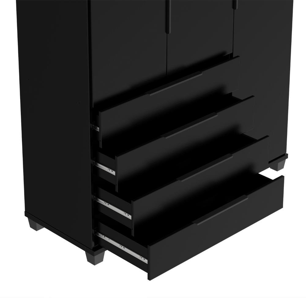 Guarda-roupa Solteiro 3 Portas 4 Gavetas 100% Mdf Allen 136 Cm - Preto Fosco - 9