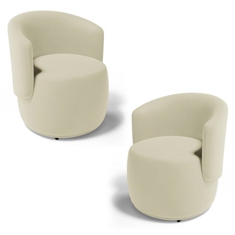 Kit 02 Poltronas Decorativas Aisha Orgânica Suede Bege Claro - Desk Design