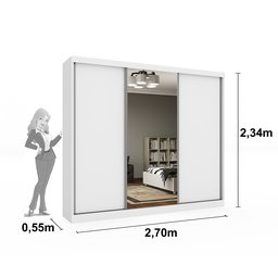 Guarda Roupa Casal com Espelho 3 Portas 6 Gavetas 270cm Milão   - 3