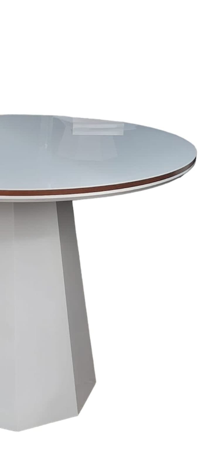 Mesa de Jantar Cone  Oitavada 90 cm laqueada com Tampo Redondo Com Vidro Mel/Off/Mel - 2