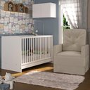 Ver imagem 2 de Berço 3 em 1 com Poltrona Amamentação e Armário Aéreo 2 Portas Multimóveis Mp4147 Branco/bege