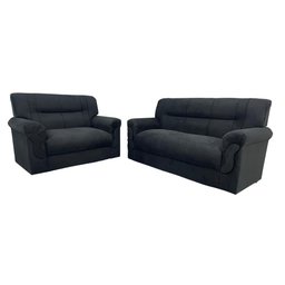 Conjunto de Sofá 2 X 3 Lugares Ref 5014 - Preto Suede - 8