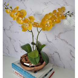 Arranjo Com 2 Orquídeas Amarela Vaso Cobre 22cm - 3