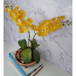Arranjo Com 2 Orquídeas Amarela Vaso Cobre 22cm - 2