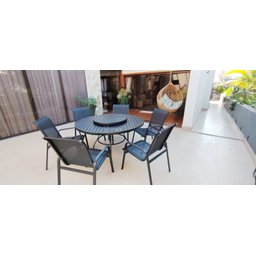 Jogo de Mesa 1,40m + 6 Cadeiras Alumínio e Tela para Área Externa Piscina e Jardim - Preto - 4