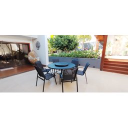 Jogo de Mesa 1,40m + 6 Cadeiras Alumínio e Tela para Área Externa Piscina e Jardim - Preto - 3