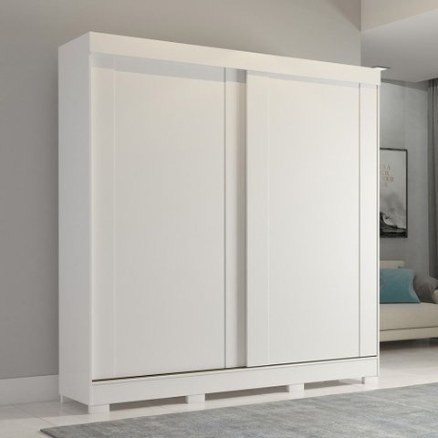 Guarda-Roupa 183cm 2 Portas de Correr com Pés 100% MDF Bonito Espresso Móveis Branco