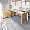 Ver imagem 1 de Mesa Executiva com Armário Lateral e Caixa de Tomadas 3 Gavetas 180cm Corporate Macadâmia e Branco m