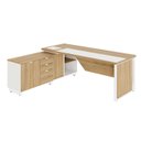 Ver imagem 2 de Mesa Executiva com Armário Lateral e Caixa de Tomadas 3 Gavetas 180cm Corporate Macadâmia e Branco m