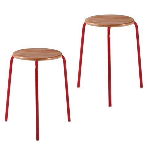 Kit 2 Banquetas para Cozinha com Base de Aço Cumbuca Vermelho/Nature