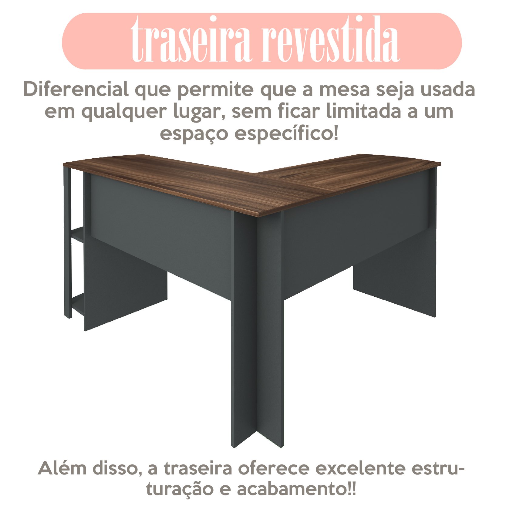 Mesa para Escritório em L 2 Prateleiras Luma  - 5