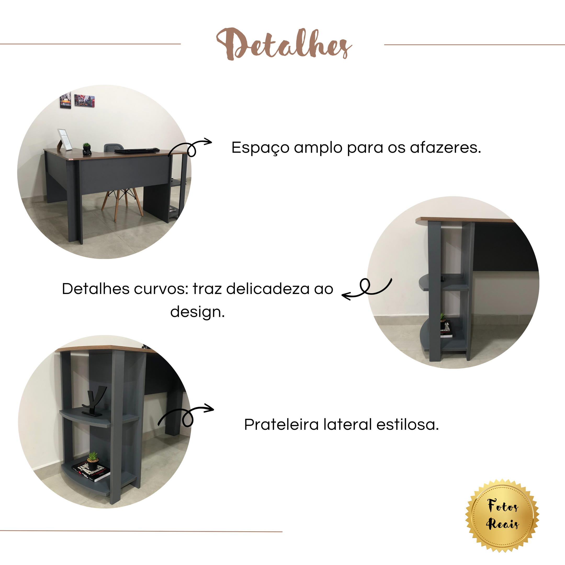 Mesa para Escritório em L 2 Prateleiras Luma  - 9