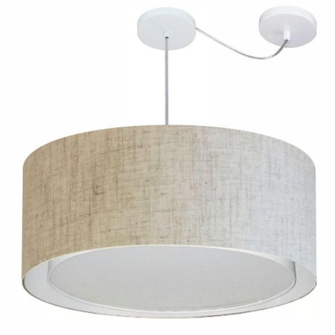 Lustre Pendente Cilíndrico com Desvio Md-4311 Cúpula em Tecido 60x30cm Rustico Bege - Bivolt