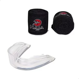 Kit Luva de Boxe Muay Thai - Naja Black Preto/vermelho + Bandagem+bucal:14/preto/vermelho - 5