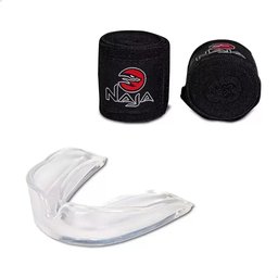Kit Luva de Boxe Muay Thai - Naja Black Preto/vermelho + Bandagem+bucal:14/preto/vermelho - 11