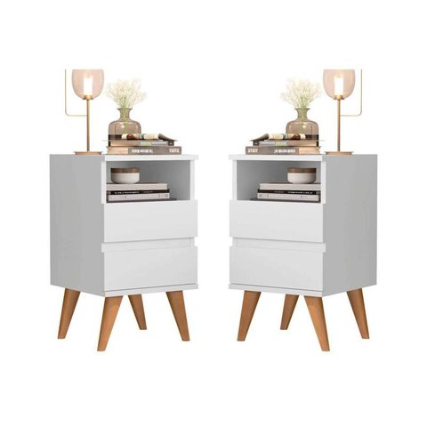 Kit 2 Mesa de Cabeceira Cama Quarto -alamo ‎branco/nature