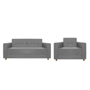 Kit Sofá 2 Lugares e Poltrona Denver Suede - Adj Decor Cinza