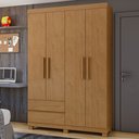 Ver imagem 1 de Guarda-roupa Solteiro Zeus 4 Portas 2 Gavetas 59602.58 Amêndoa Clean - Móveis Lopas