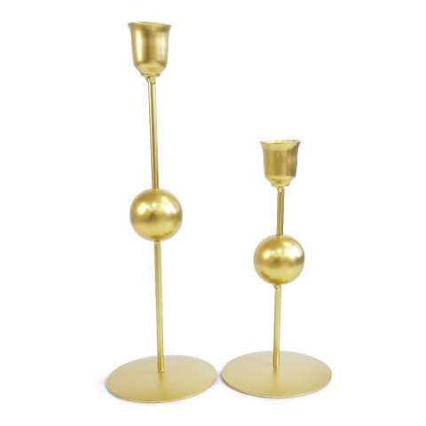 02 Castiçais Natalinos Haste com Esfera Decorativa em Metal