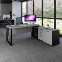 Ver imagem 1 de Mesa em L para Escritório Mesa Dinâmica Industrial 1,50m 3 Gavetas MDP 150cm Cinza Sagrado com