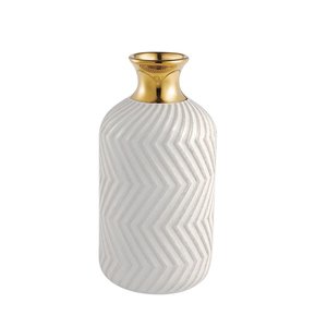 Mini Vaso Decorativo Cerâmica Ranhuras 18cm X 9cm Mart:branco