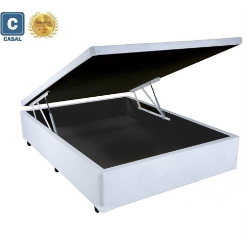 Cama Casal Baú Box Corino Branco 138x188x28