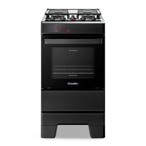 Fogão a Gás Esmaltec Mesa Inox Tampa de Vidro Forno 50l Ideal Top Preto 4 Bocas Bivolt
