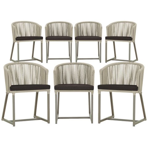 7 Cadeiras de Jantar Área Noronha em Alumínio com Pintura Fendi Corda Náutica Estofado 9 Trama Origi