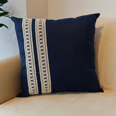 Capa de Almofada Atelier Renda Azul Marinho 45x45