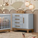 Ver imagem 4 de Cômoda P/ Roupas Quarto Infantil Bebê 4 Gavetas 1 Porta Q Encanto Slim 4355 Qmovi Cinza - Qmovi