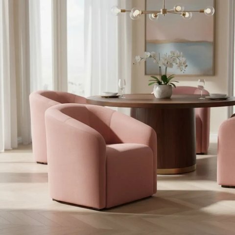 Cadeira Veludo Salmão Via Encanto Afrodite Luxo Liso Rosa