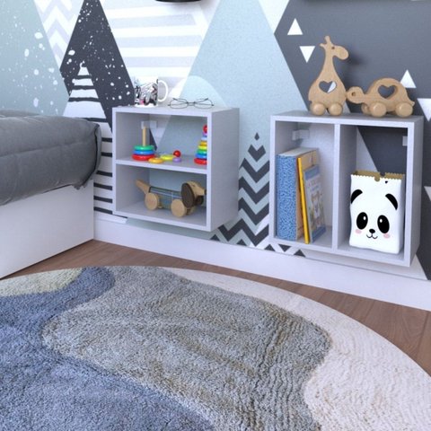 Conjunto 2 Nichos Prateleira para Quarto Infantil Cinza/Cristal