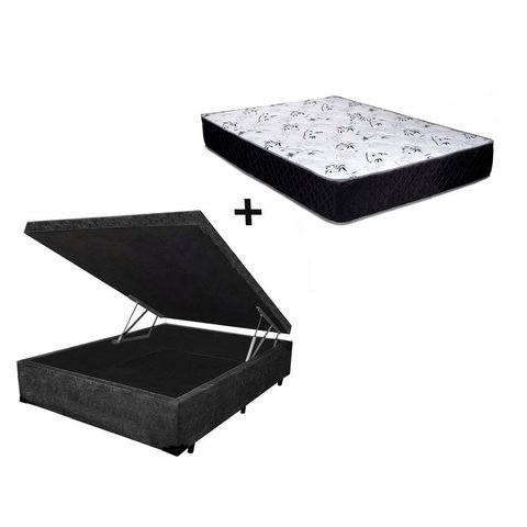 Cama Box Baú Casal Conforto Suede Cinza + Colchão Casal Conforto Espuma D33 Com EPS 14x138x188