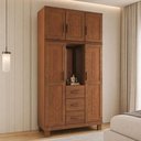Ver imagem 1 de Guarda Roupa Solteiro com Espelho 5 Portas Aplique 3 Gavetas Madeira Maciça Lorie F06 Castanho -
