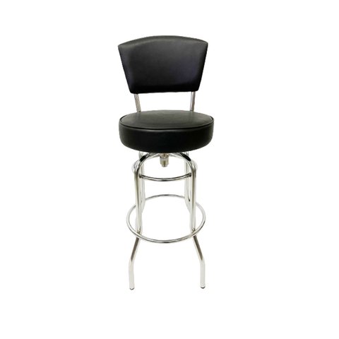 Banqueta Bar Cromada Bancada Média Altura 65cm Giratória Encosto Estofado Assento Grosso Preto Poltr