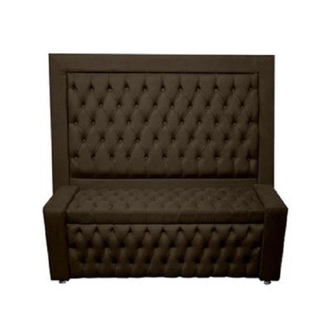Kit Cabeceira de Cama Box e Calçadeira Baú Retro Capitonê Botão Encapados Queen 160 Cm Suede Marrom