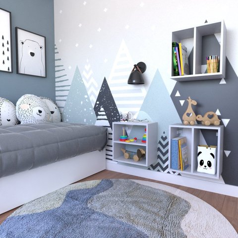 Conjunto 3 Nichos Prateleira para Quarto Infantil Cinza/Cristal