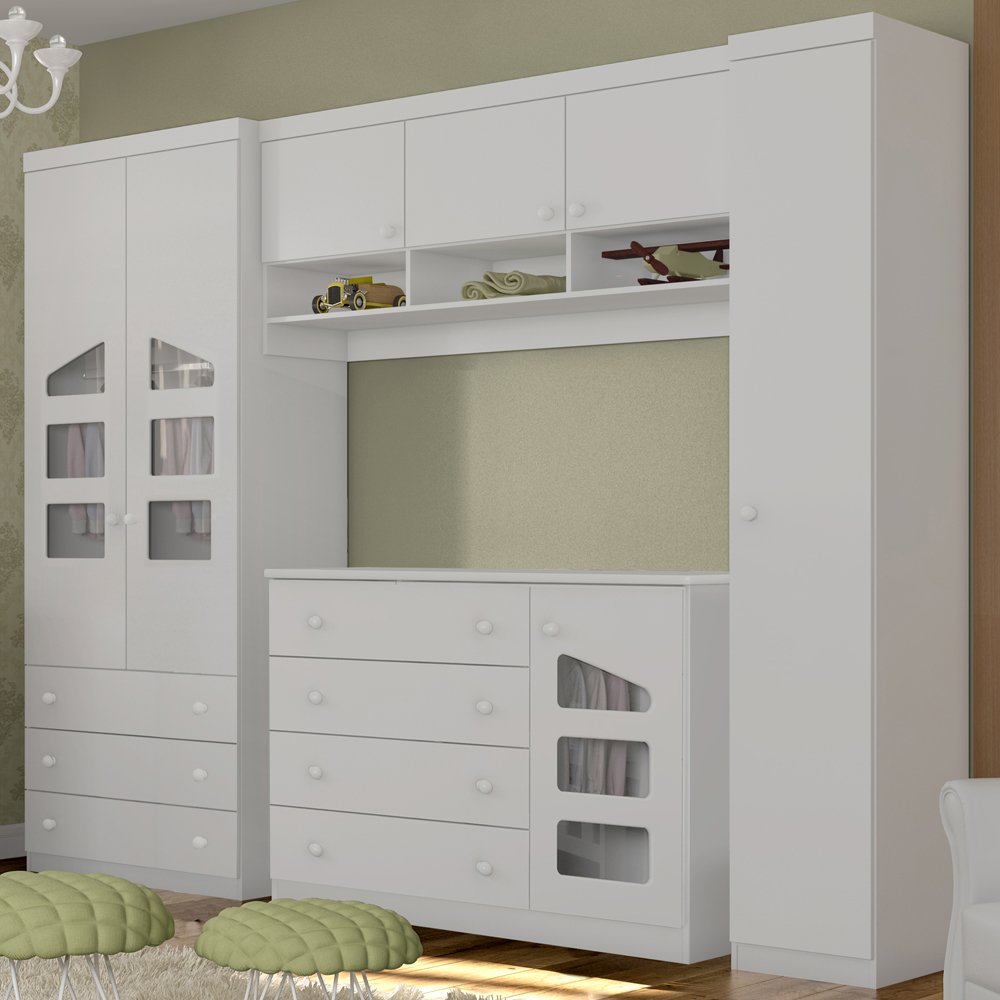 Quarto Infantil Phoenix Baby com Guarda-roupa Modulado e Cômoda Eloísa 4 Peças Branco