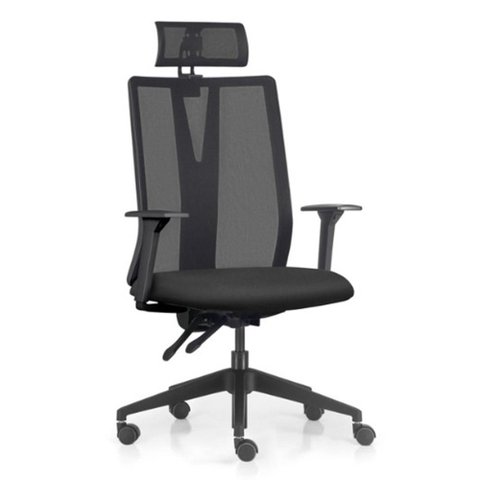 Cadeira Escritório Giratória Presidente Flow F02 Base Preta Crepe Preto - Lyam Decor