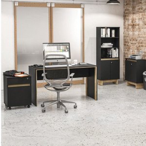 Kit Escritório 4 Peças com 1 Mesa, 1 Gaveteiro, 1 Balcão e 1 Estante Los Angeles