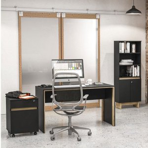 Kit Escritório 3 Peças com 1 Mesa, 1 Gaveteiro e 1 Estante Los Angeles
