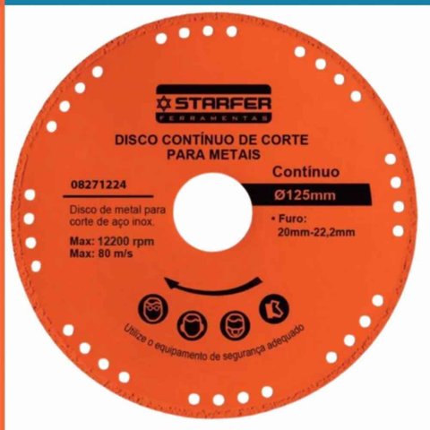 Disco de Corte Diamantado 125mm para Metal Inox e Ferro Borda Continua Alta Durabilidade para Esmeri